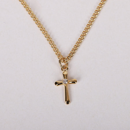 NECKLACE CROSS W/CZ GOLD OVER SS 18"