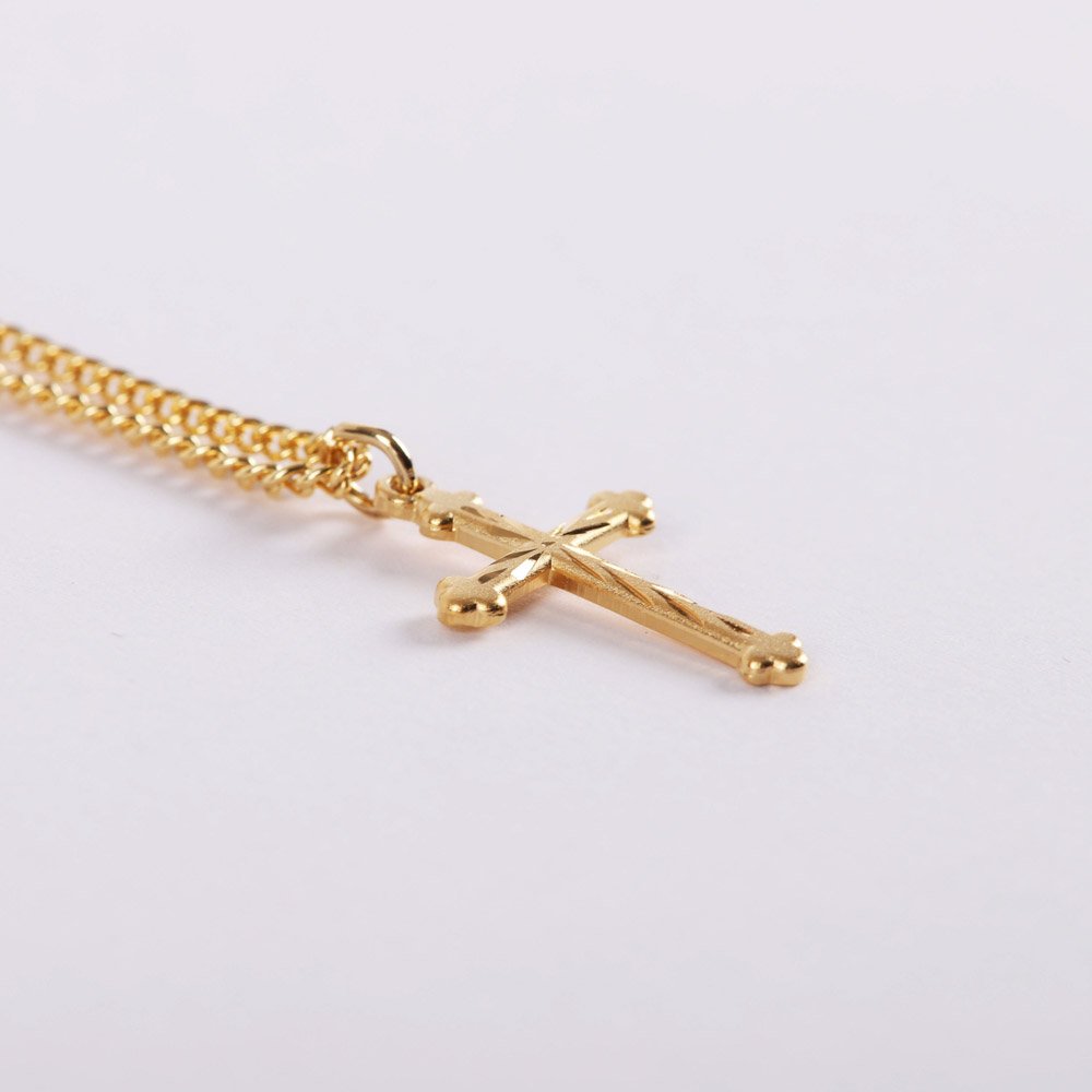 NECKLACE CROSS CUT GOLD OVER SS 18"