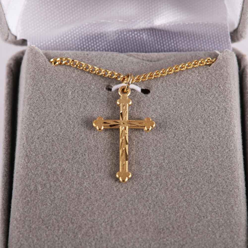 NECKLACE CROSS CUT GOLD OVER SS 18"