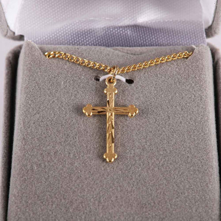 NECKLACE CROSS CUT GOLD OVER SS 18"