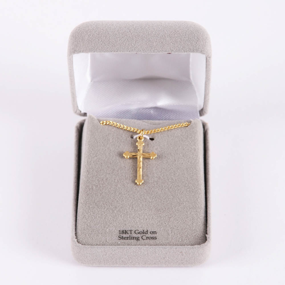 NECKLACE CROSS CUT GOLD OVER SS 18"