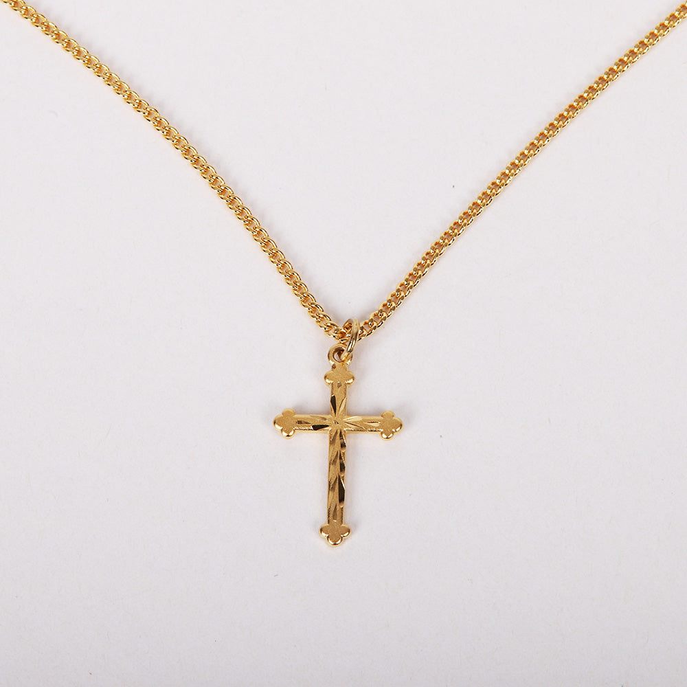NECKLACE CROSS CUT GOLD OVER SS 18"
