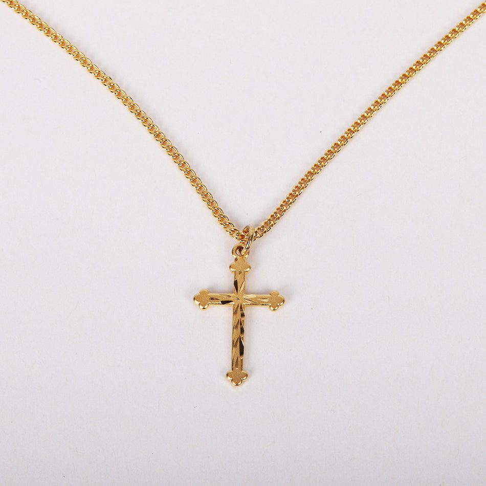 NECKLACE CROSS CUT GOLD OVER SS 18"