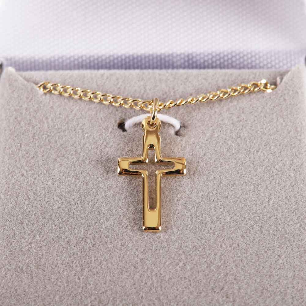 NECKLACE CROSS CUT OUT GOLD OVER SS 16-18"