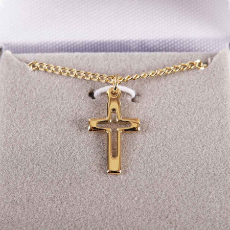 NECKLACE CROSS CUT OUT GOLD OVER SS 16-18"