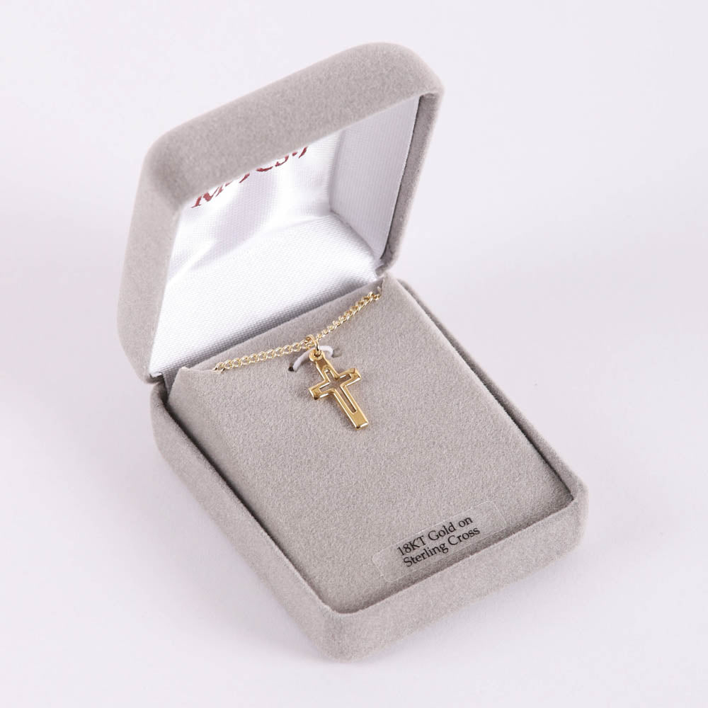 NECKLACE CROSS CUT OUT GOLD OVER SS 16-18"