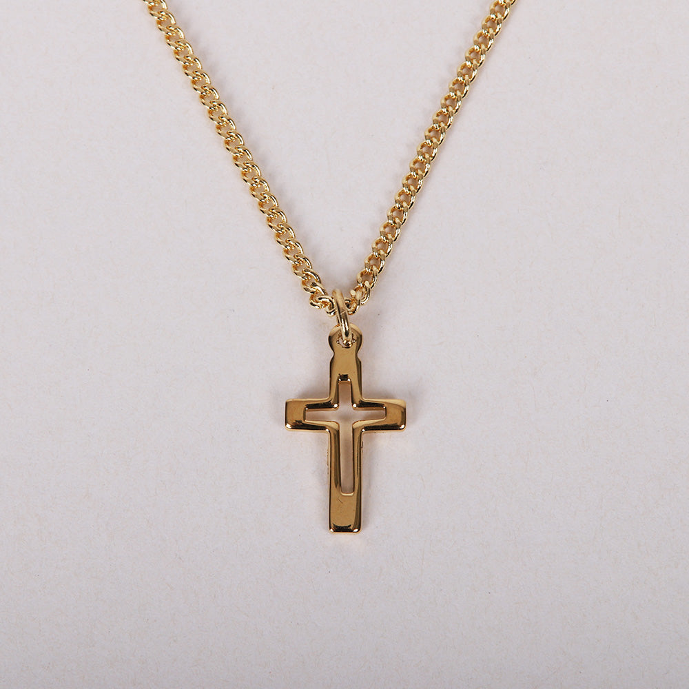 NECKLACE CROSS CUT OUT GOLD OVER SS 16-18"