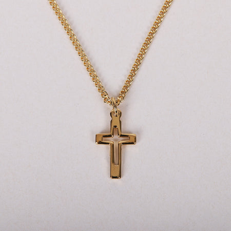 NECKLACE CROSS CUT OUT GOLD OVER SS 16-18"
