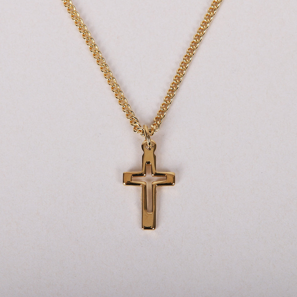 NECKLACE CROSS CUT OUT GOLD OVER SS 16-18"