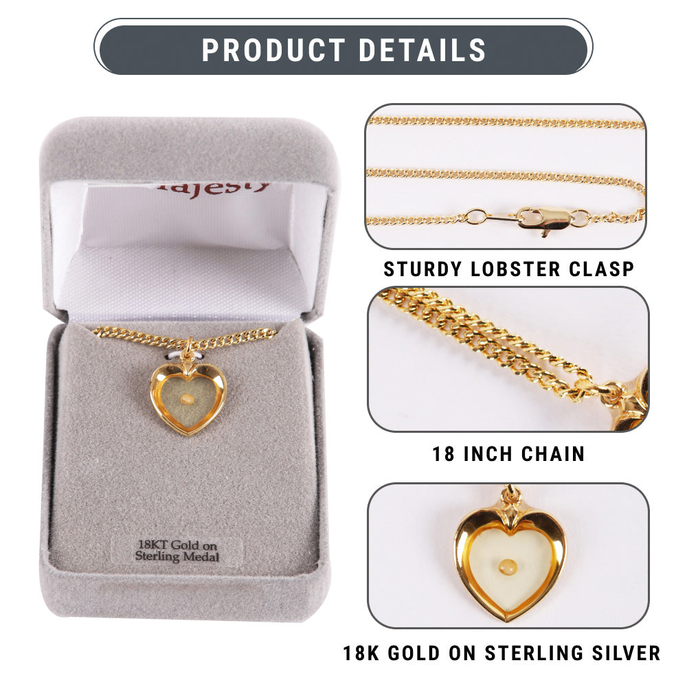 NECKLACE MUSTARD SEED HEART GOLD OVER SS 18"