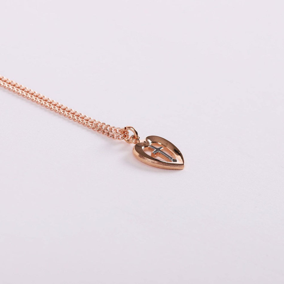 NECKLACE HEART/CROSS ROSE GOLD/SS 18"