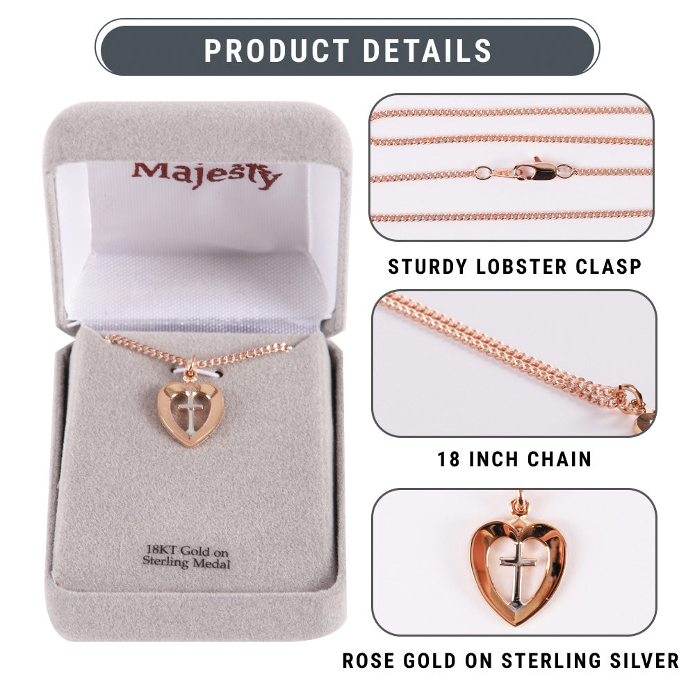 NECKLACE HEART/CROSS ROSE GOLD/SS 18"