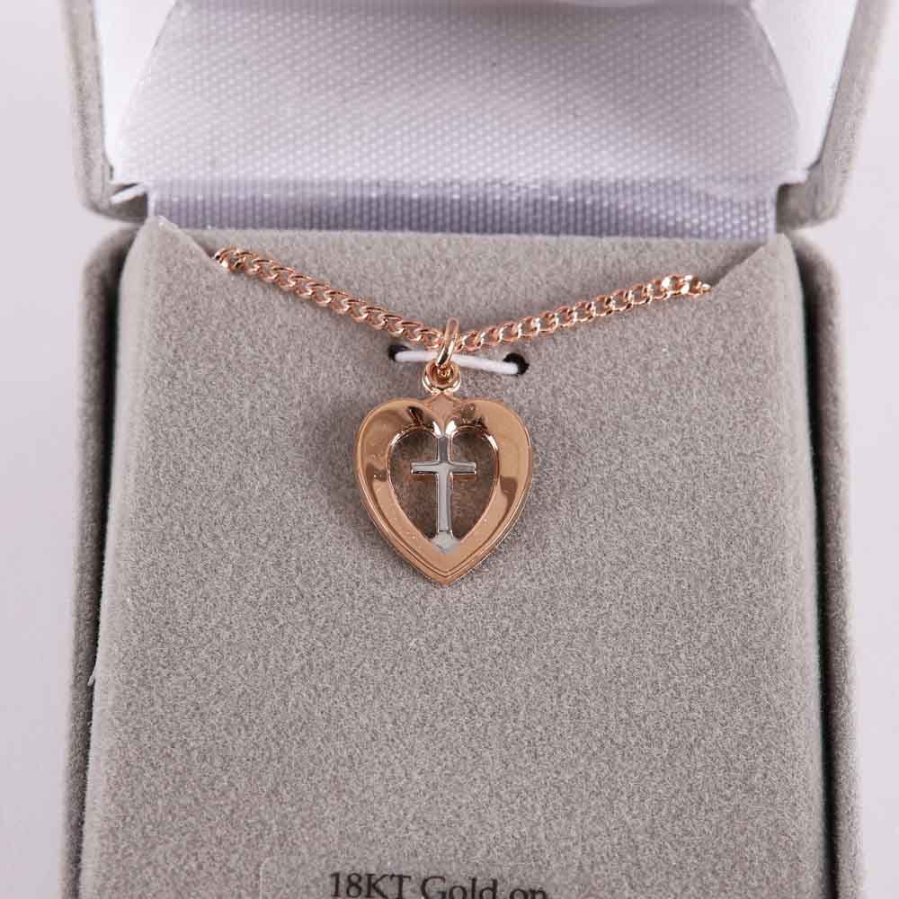 NECKLACE HEART/CROSS ROSE GOLD/SS 18"