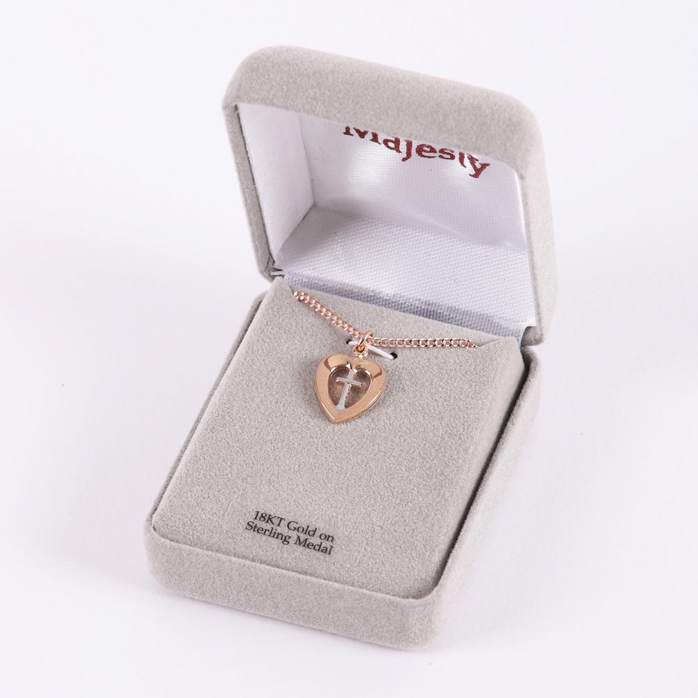 NECKLACE HEART/CROSS ROSE GOLD/SS 18"