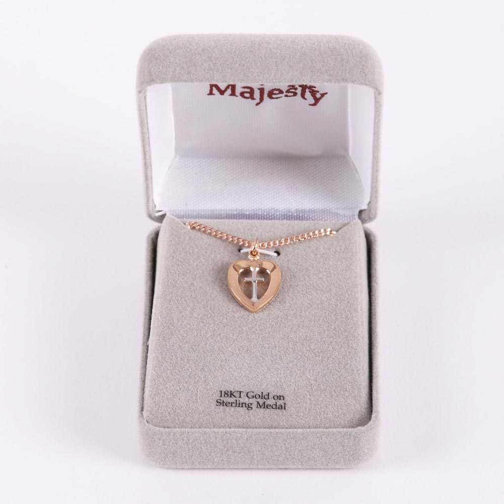 NECKLACE HEART/CROSS ROSE GOLD/SS 18"
