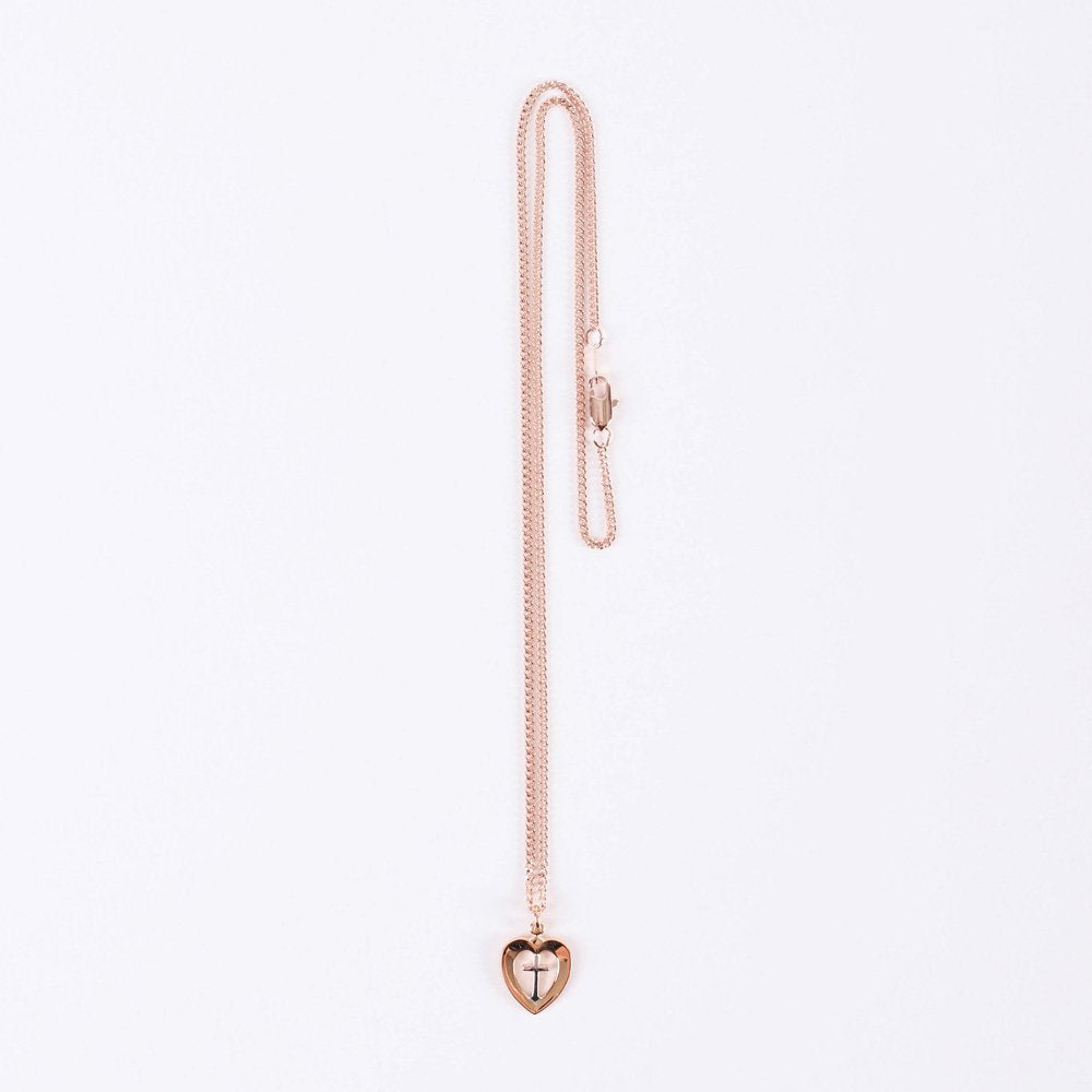 NECKLACE HEART/CROSS ROSE GOLD/SS 18"