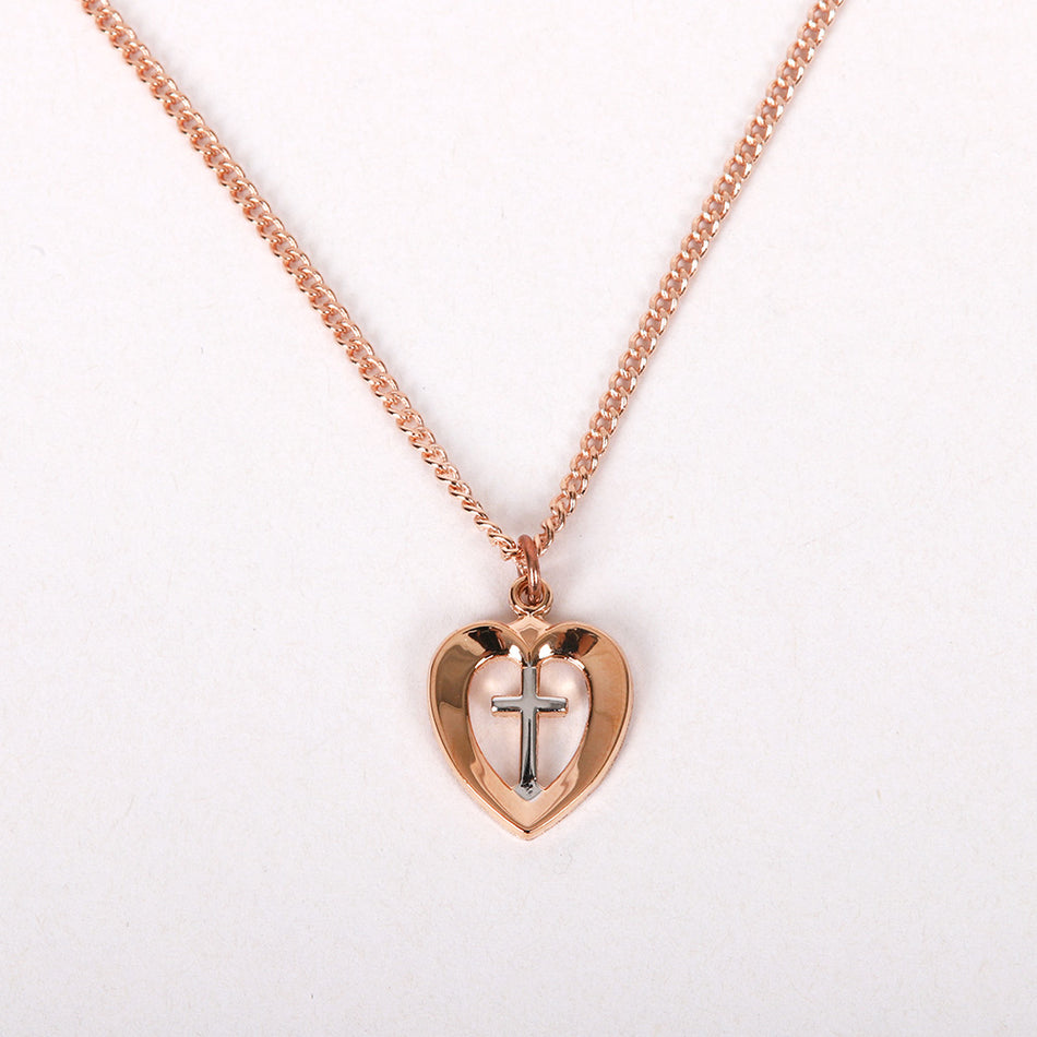 NECKLACE HEART/CROSS ROSE GOLD/SS 18"