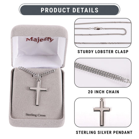 NECKLACE CROSS STERLING SILVER RHODIUM 24"