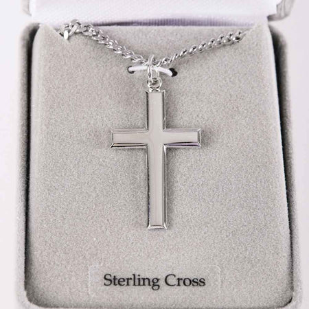 NECKLACE CROSS STERLING SILVER RHODIUM 24"