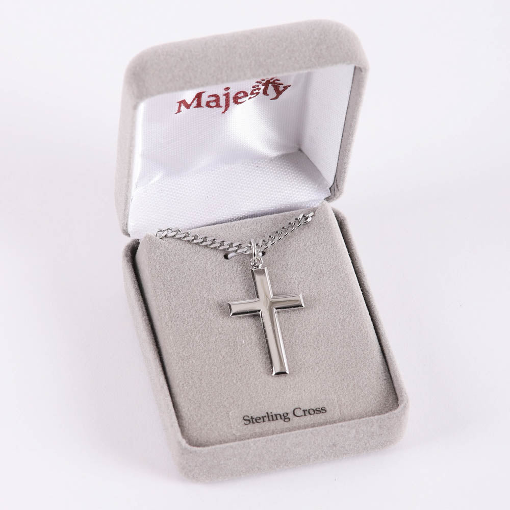 NECKLACE CROSS STERLING SILVER RHODIUM 24"