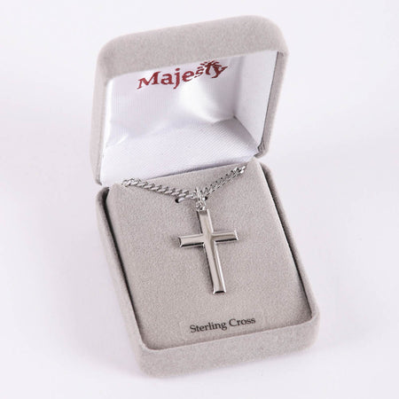 NECKLACE CROSS STERLING SILVER RHODIUM 24"