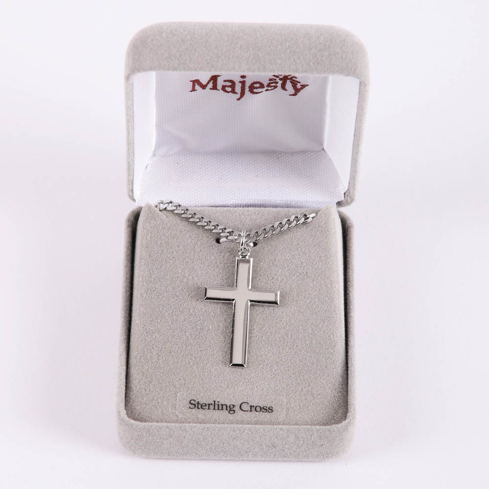 NECKLACE CROSS STERLING SILVER RHODIUM 24"