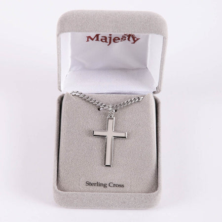 NECKLACE CROSS STERLING SILVER RHODIUM 24"