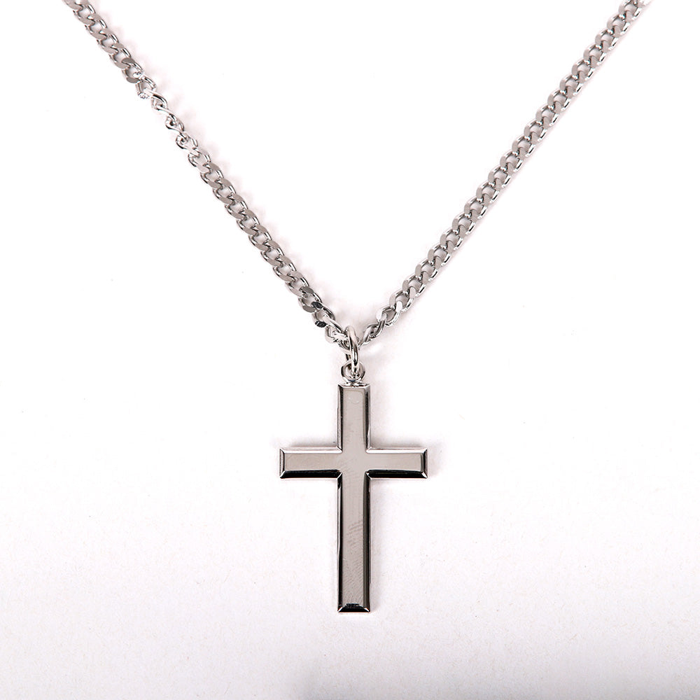 NECKLACE CROSS STERLING SILVER RHODIUM 24"