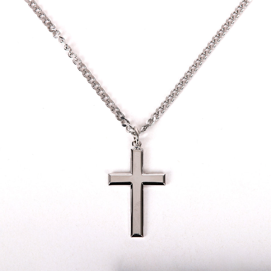 NECKLACE CROSS STERLING SILVER RHODIUM 24"