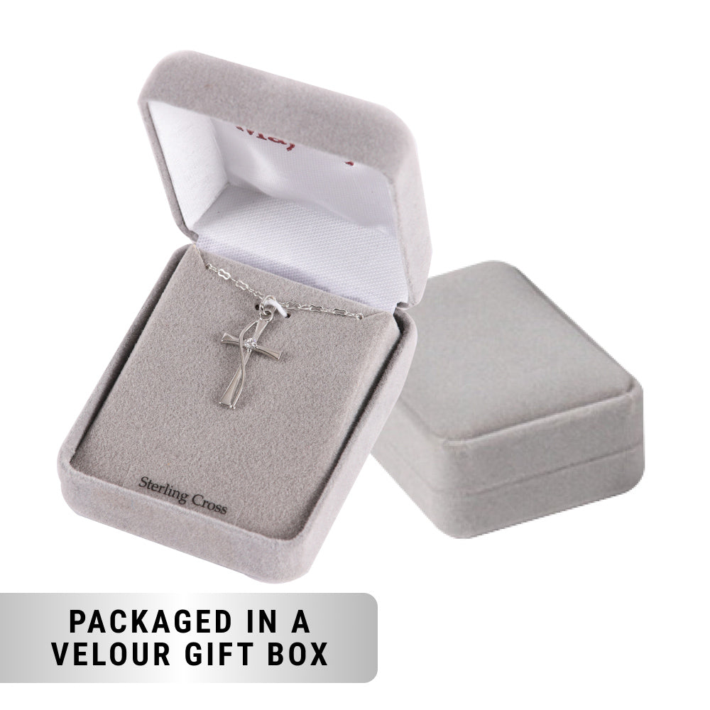 NECKLACE CROSS W/CZ STERLING SILVER 18"