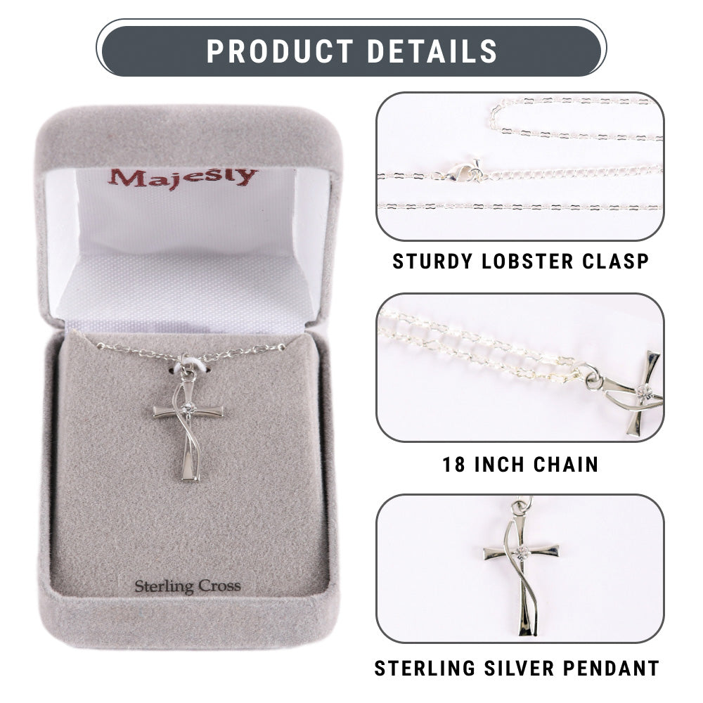 NECKLACE CROSS W/CZ STERLING SILVER 18"