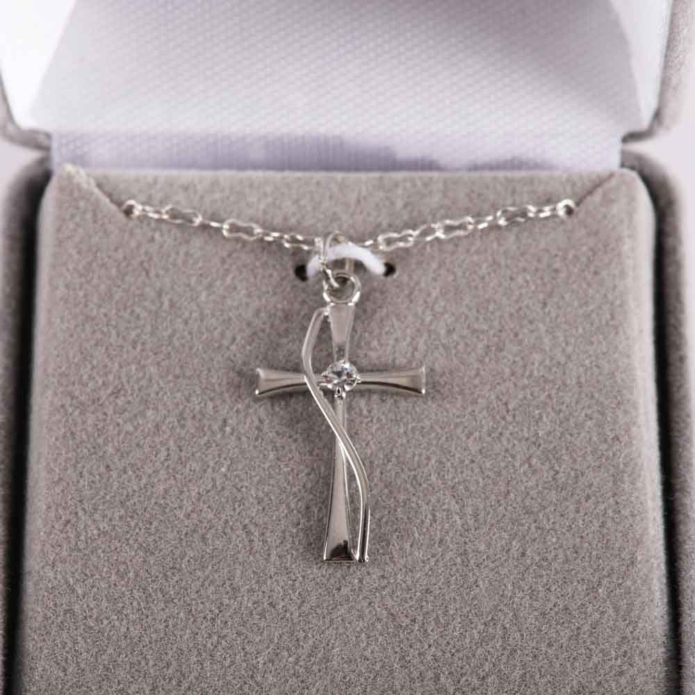 NECKLACE CROSS W/CZ STERLING SILVER 18"