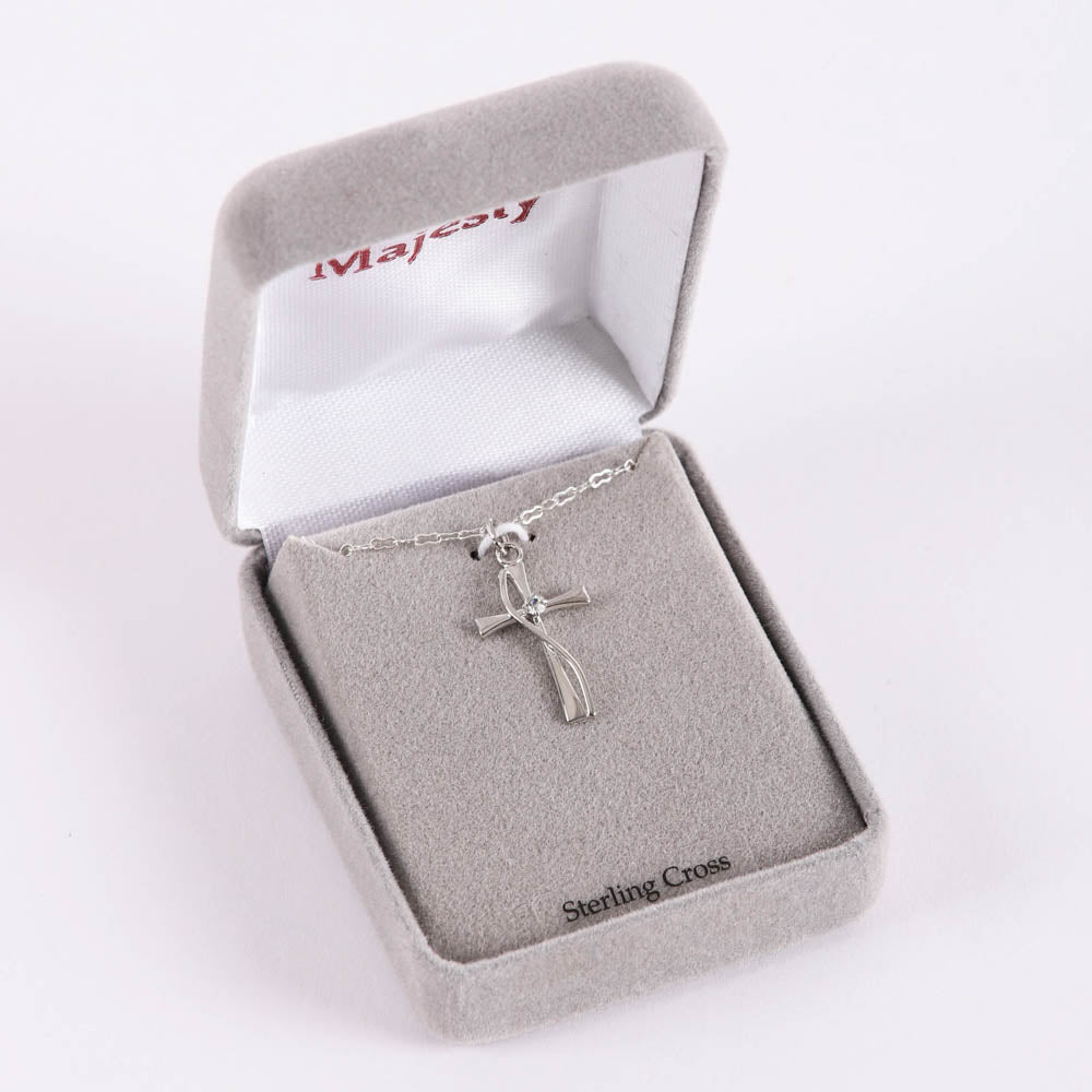 NECKLACE CROSS W/CZ STERLING SILVER 18"