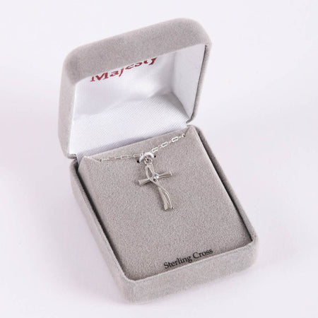 NECKLACE CROSS W/CZ STERLING SILVER 18"