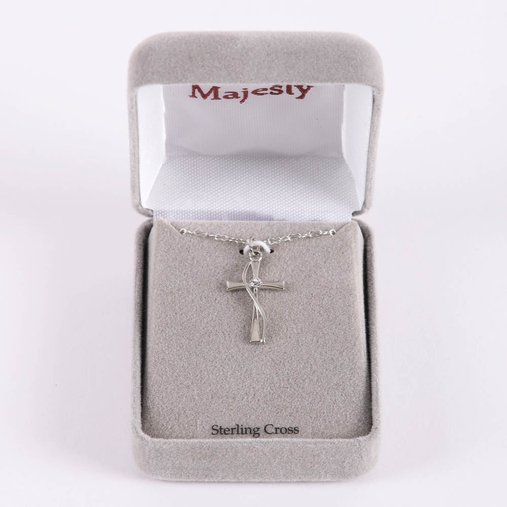 NECKLACE CROSS W/CZ STERLING SILVER 18"