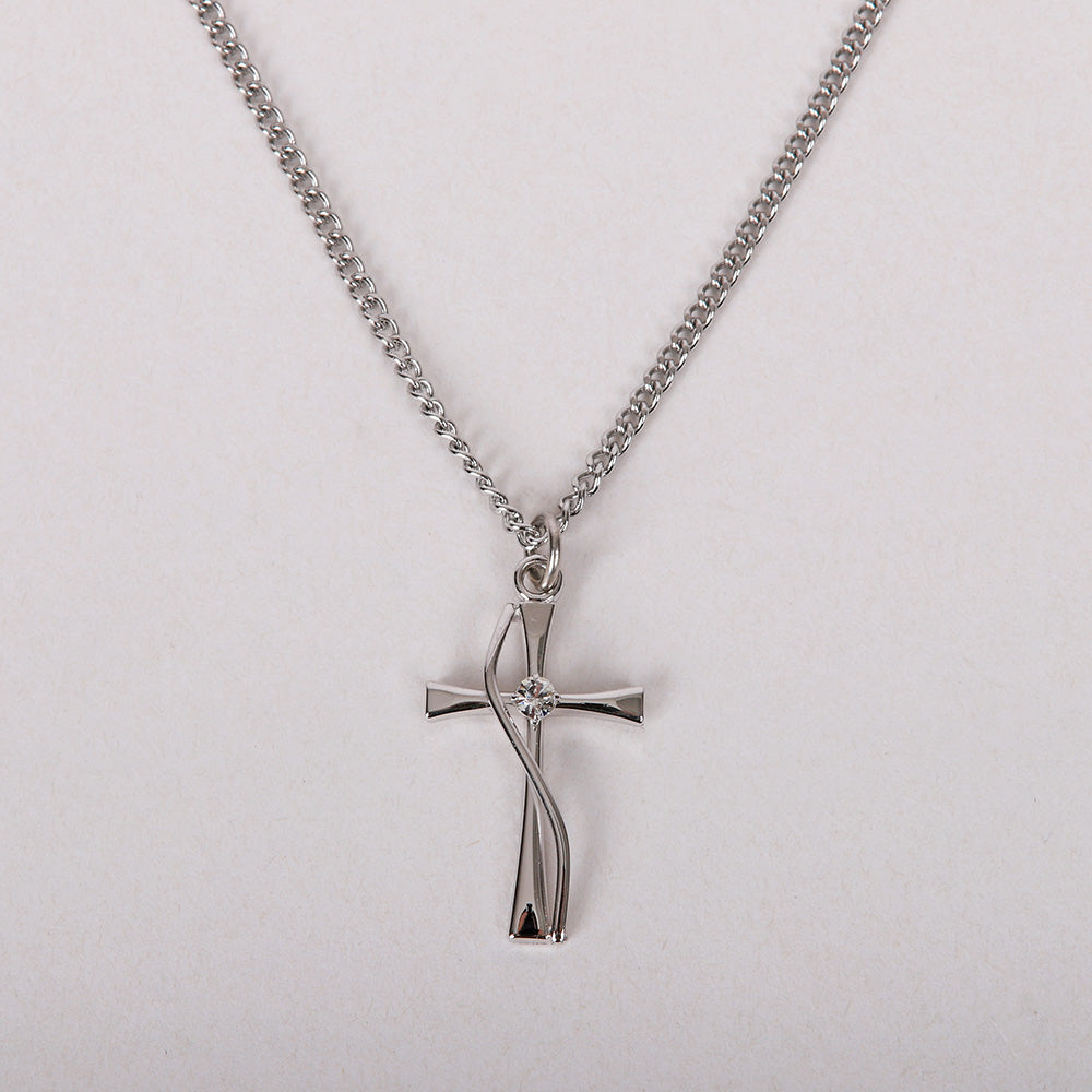 NECKLACE CROSS W/CZ STERLING SILVER 18"