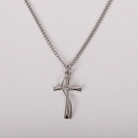 NECKLACE CROSS W/CZ STERLING SILVER 18"