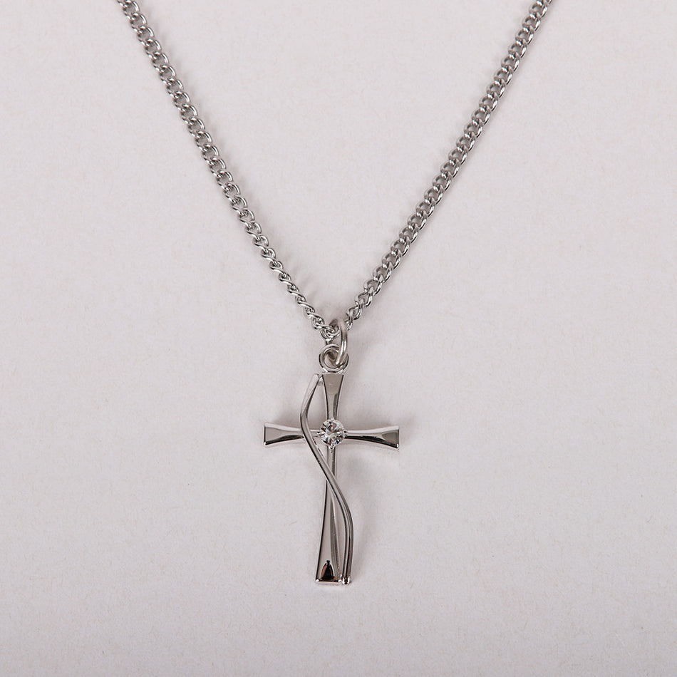 NECKLACE CROSS W/CZ STERLING SILVER 18"