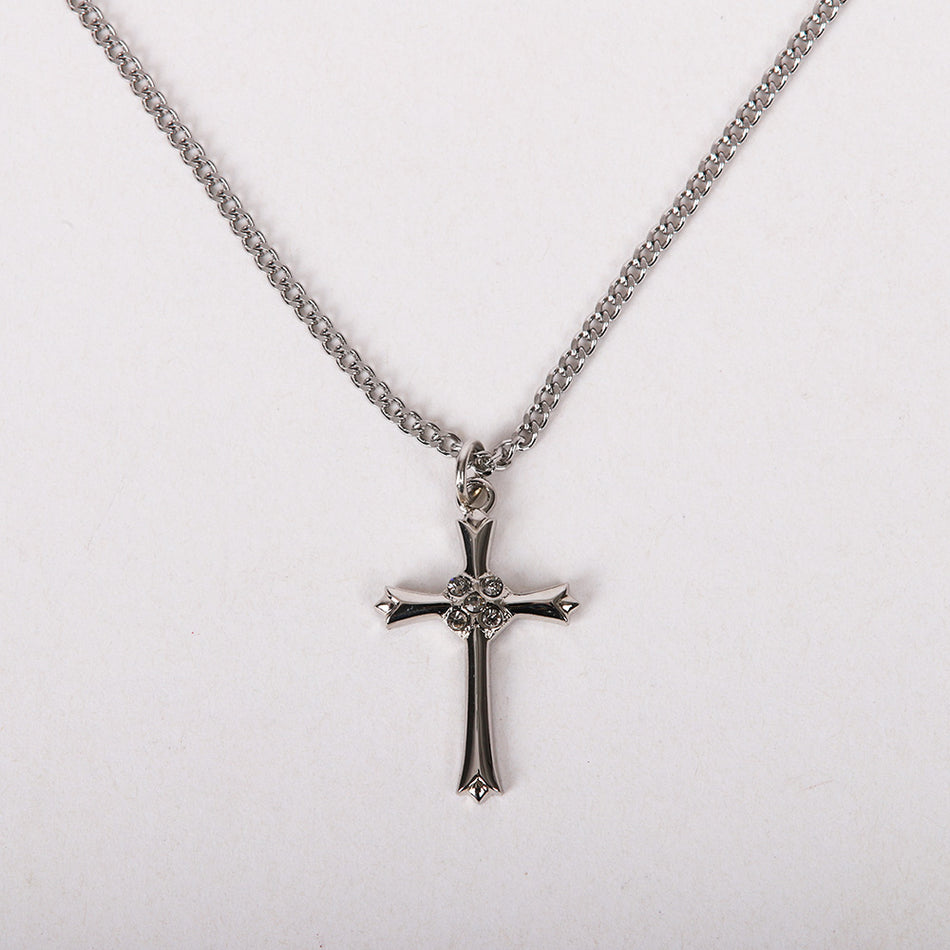 NECKLACE CROSS W/CZ STERLING SILVER 18"