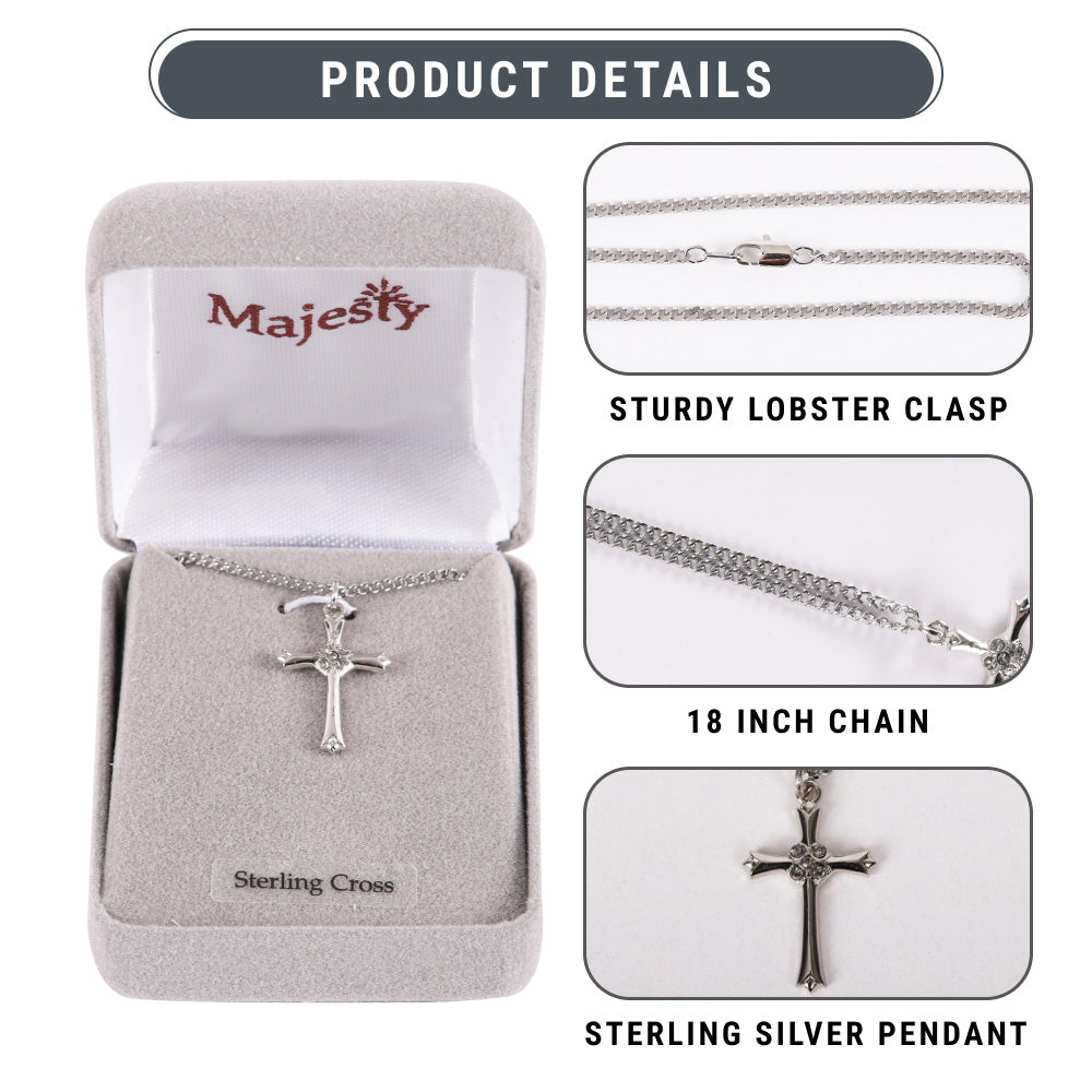NECKLACE CROSS W/CZ STERLING SILVER 18"