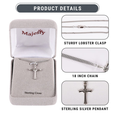 NECKLACE CROSS W/CZ STERLING SILVER 18"