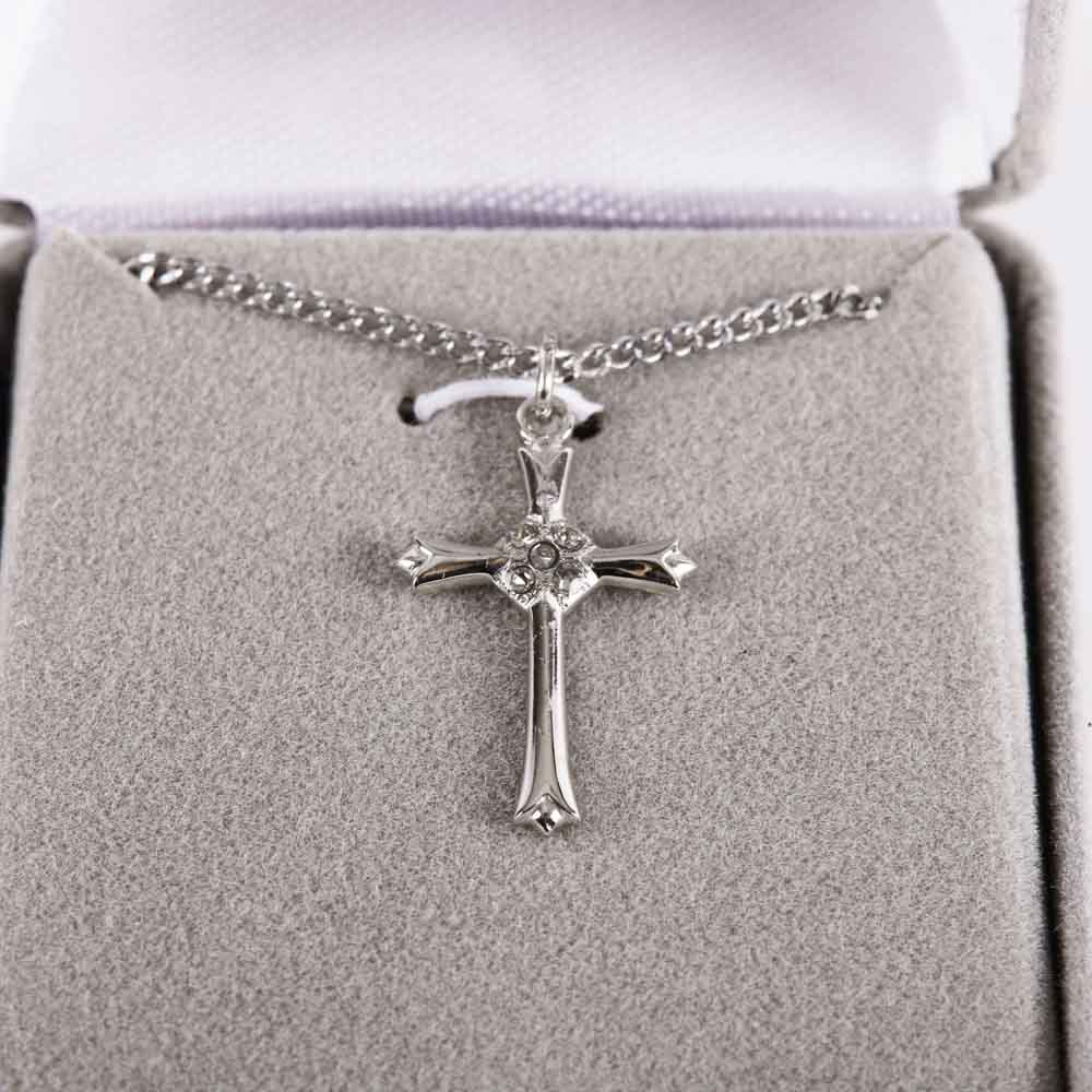 NECKLACE CROSS W/CZ STERLING SILVER 18"