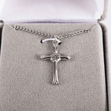 NECKLACE CROSS W/CZ STERLING SILVER 18"