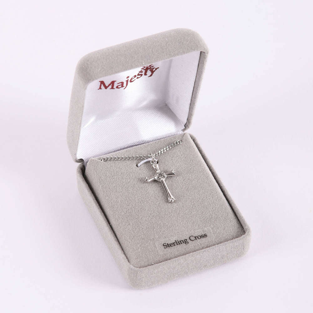NECKLACE CROSS W/CZ STERLING SILVER 18"