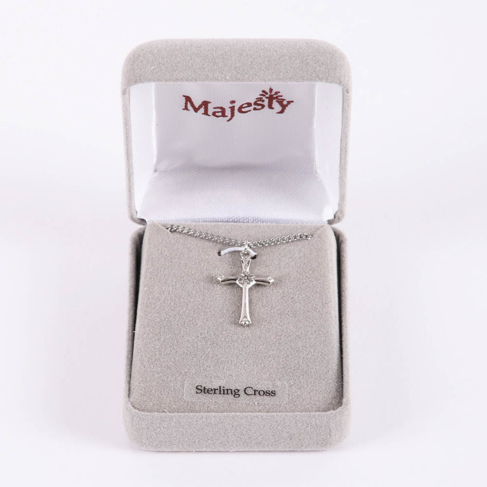 NECKLACE CROSS W/CZ STERLING SILVER 18"