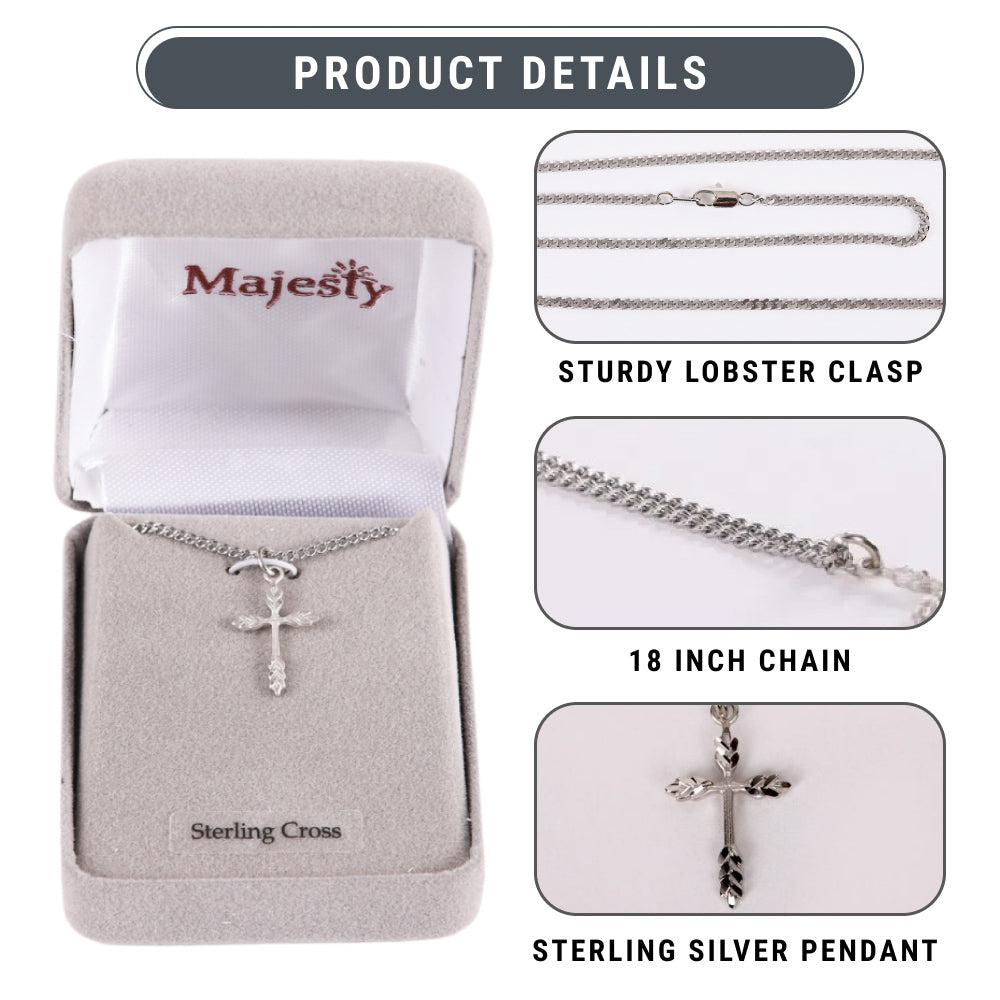 NECKLACE CROSS WHEAT STERLING SILVER 18"