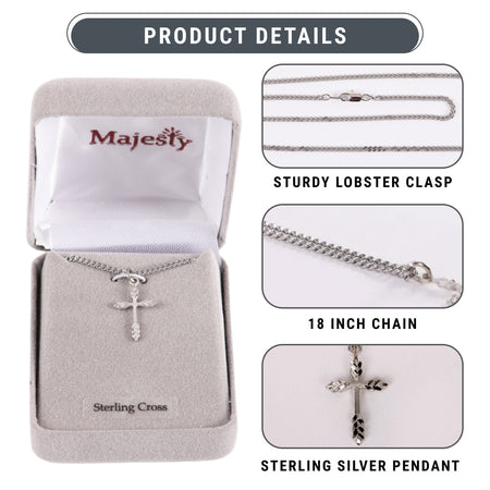 NECKLACE CROSS WHEAT STERLING SILVER 18"