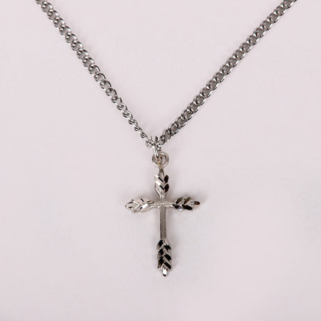 NECKLACE CROSS WHEAT STERLING SILVER 18"