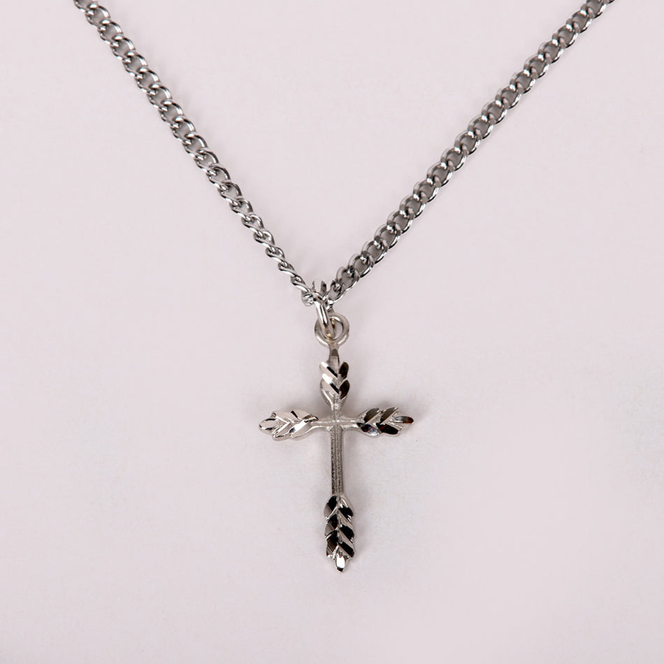 NECKLACE CROSS WHEAT STERLING SILVER 18"