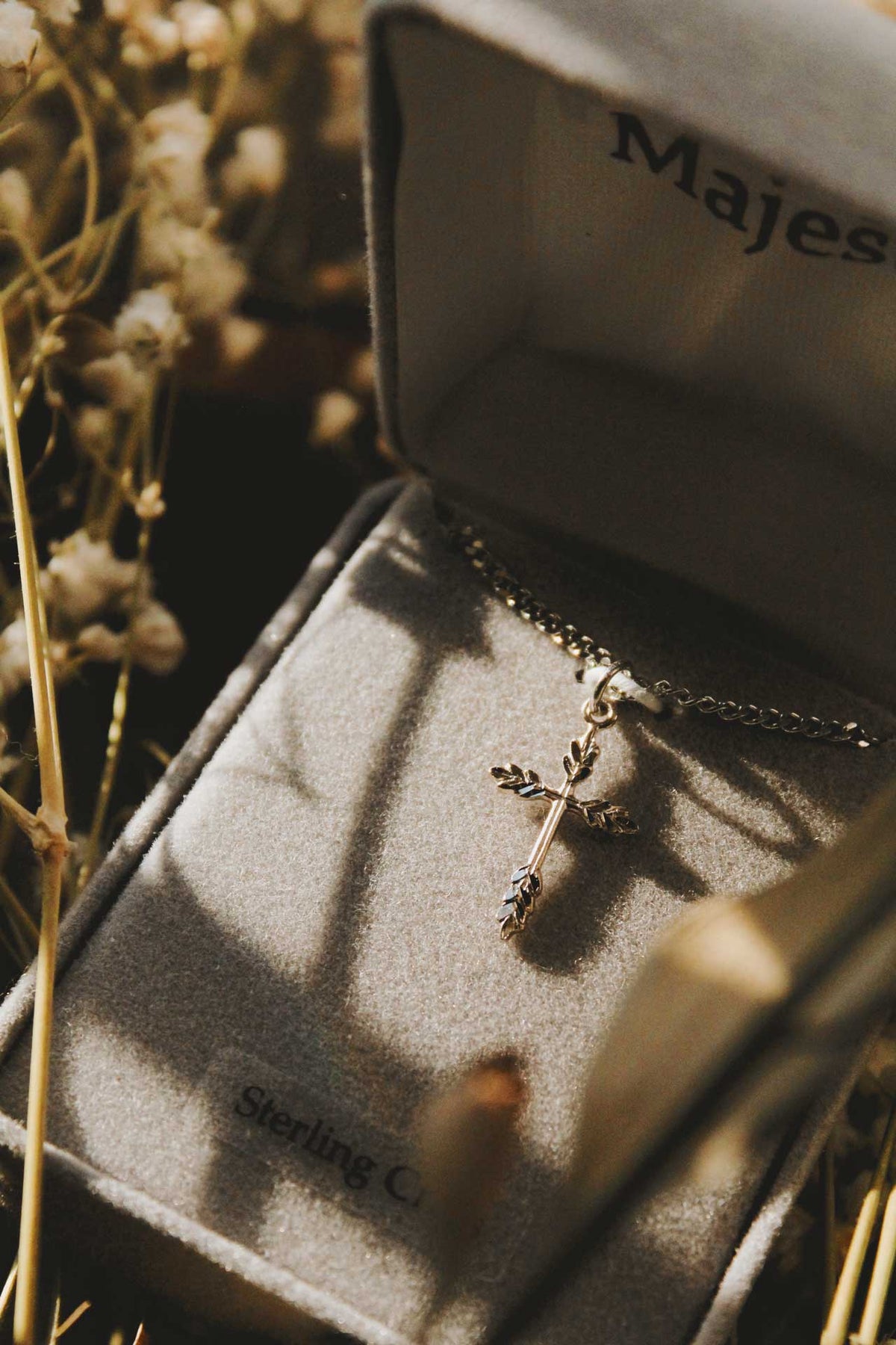 NECKLACE CROSS WHEAT STERLING SILVER 18"